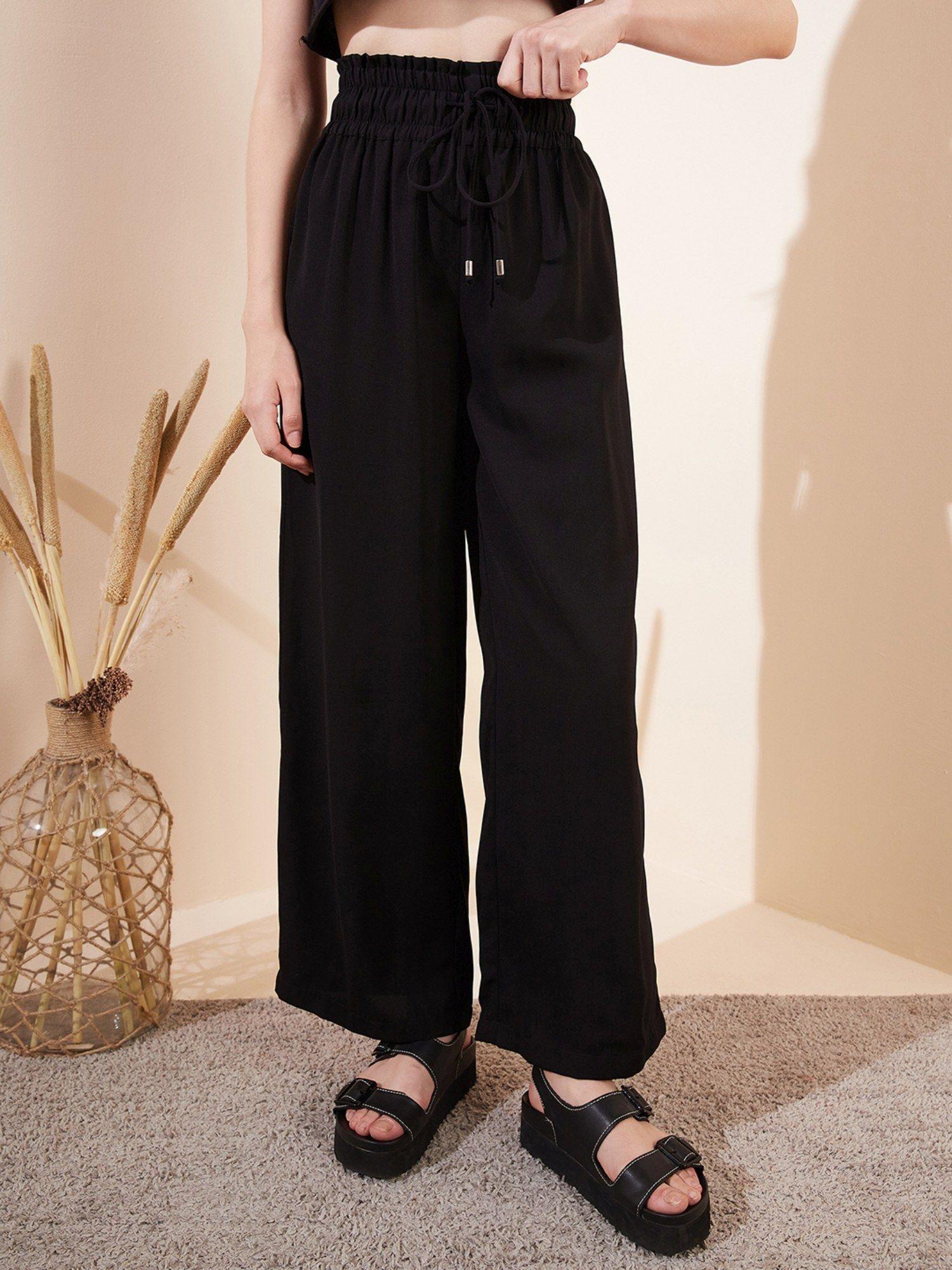 black drawstring wide trousers