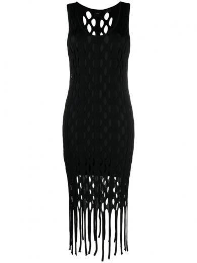 black dress with fringes