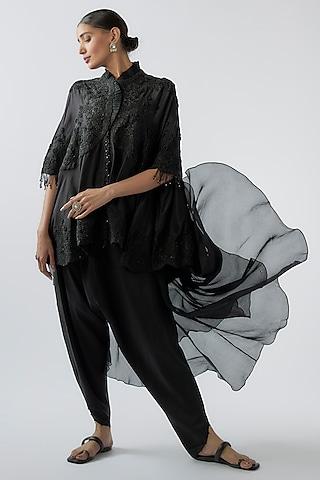 black dupion embroidered cape set