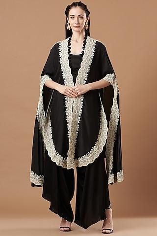 black dupion silk embroidered cape set