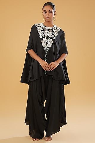 black dupion thread work cape set