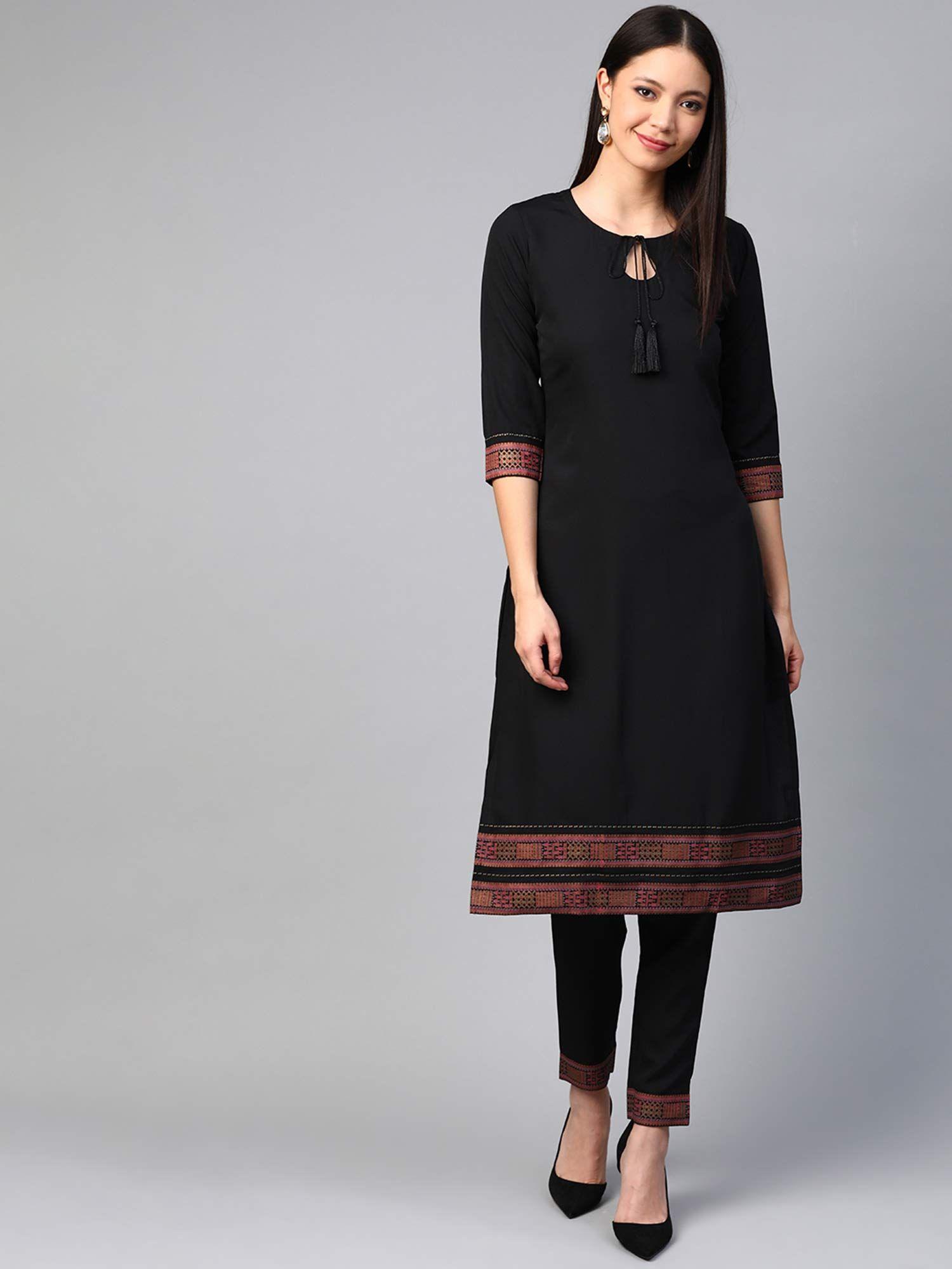 black dyed straight crepe kurta