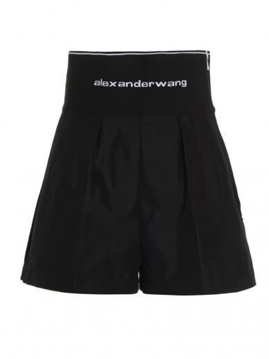 black elastic logo band shorts