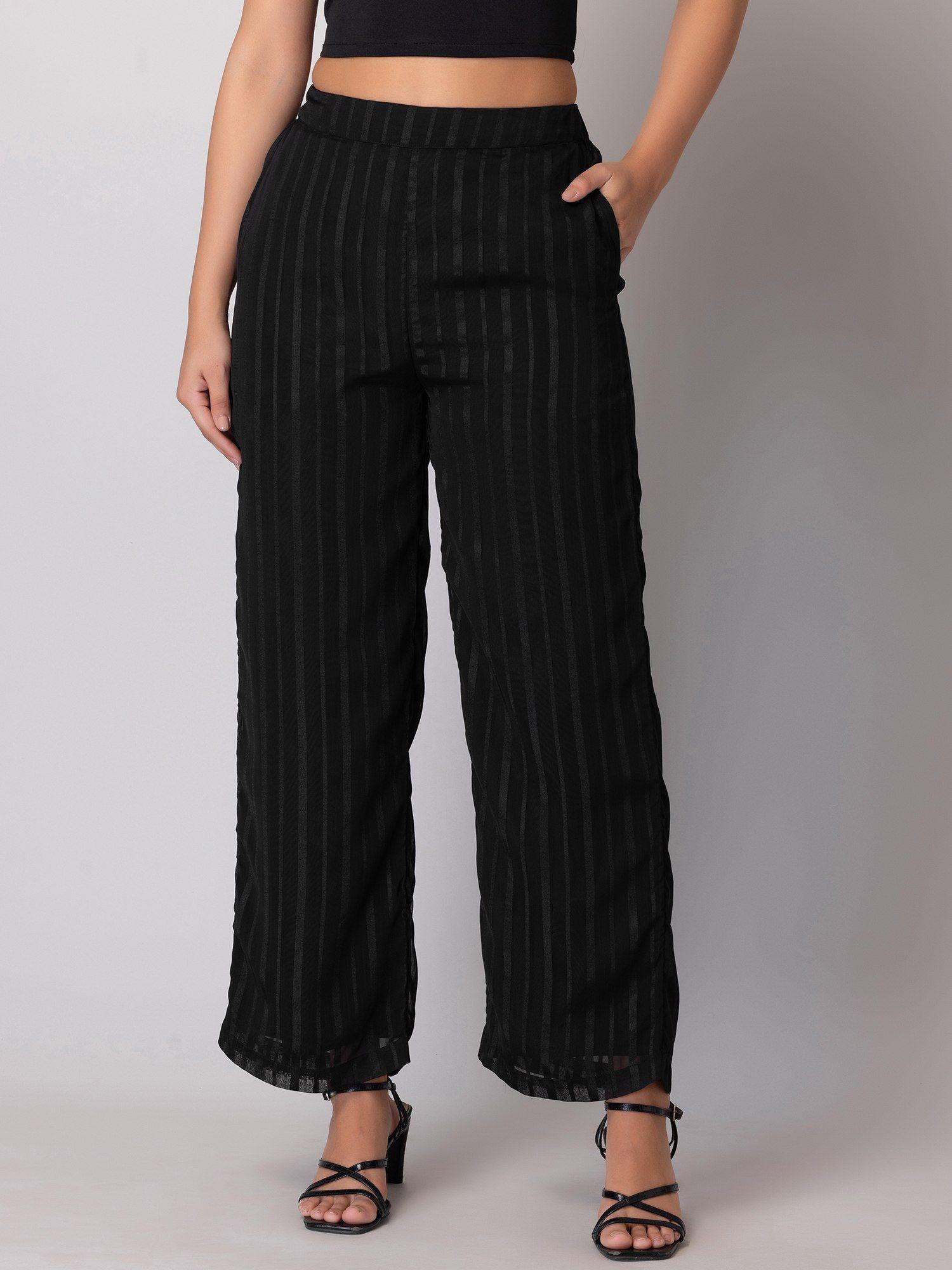 black elasticated waist wide legged trousers