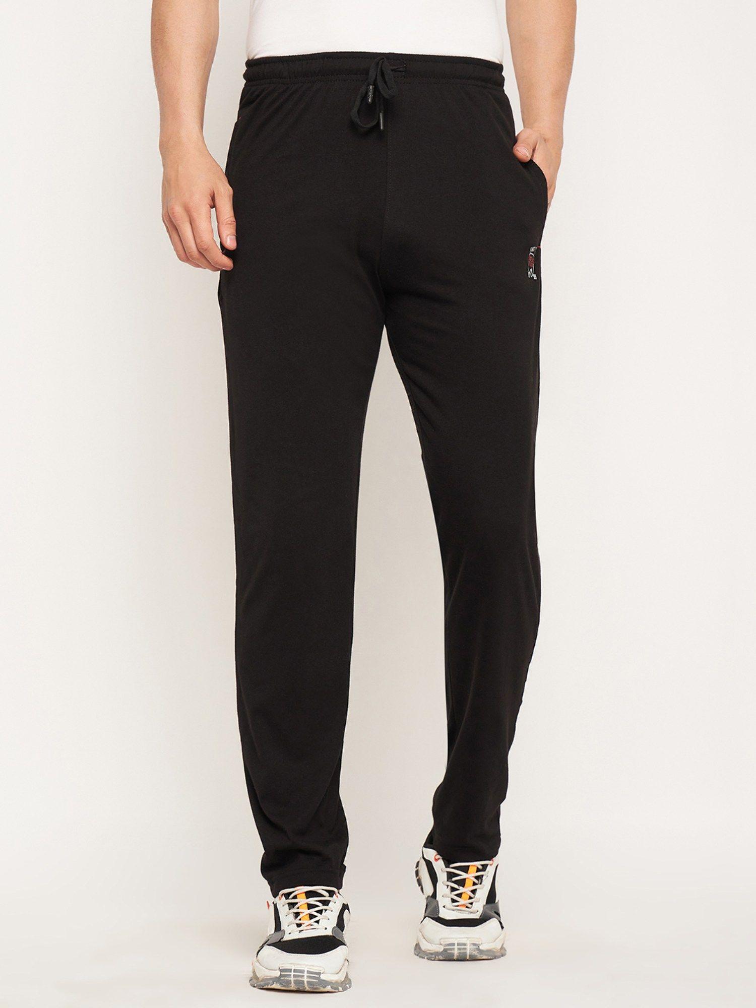 black elasticated waistband with drawstring regular fit mens trackpant