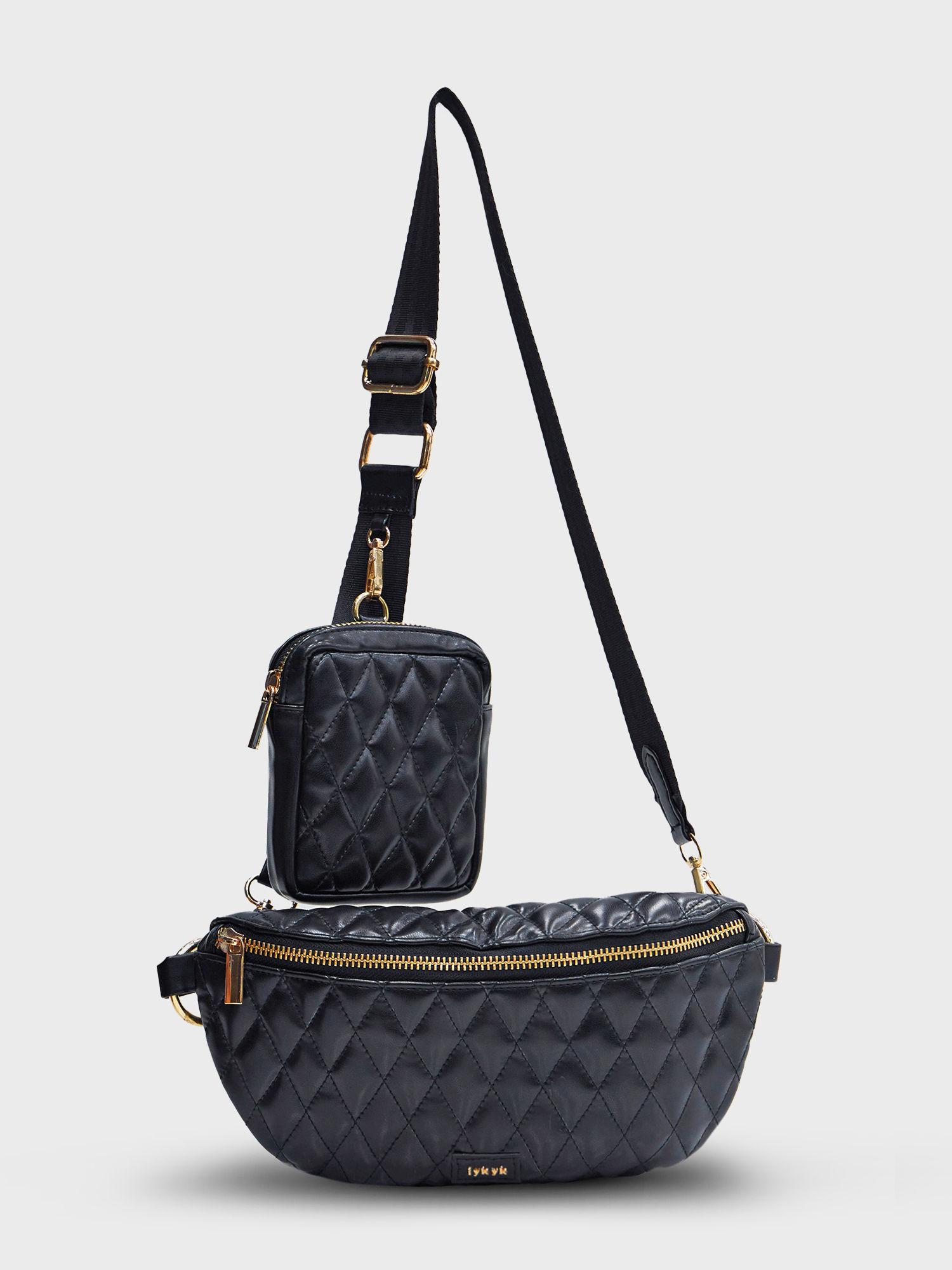 black elegant quilted sling & cross bag