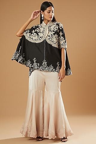 black embellished cape set