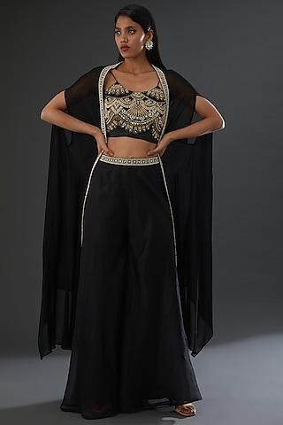 black embellished cape set