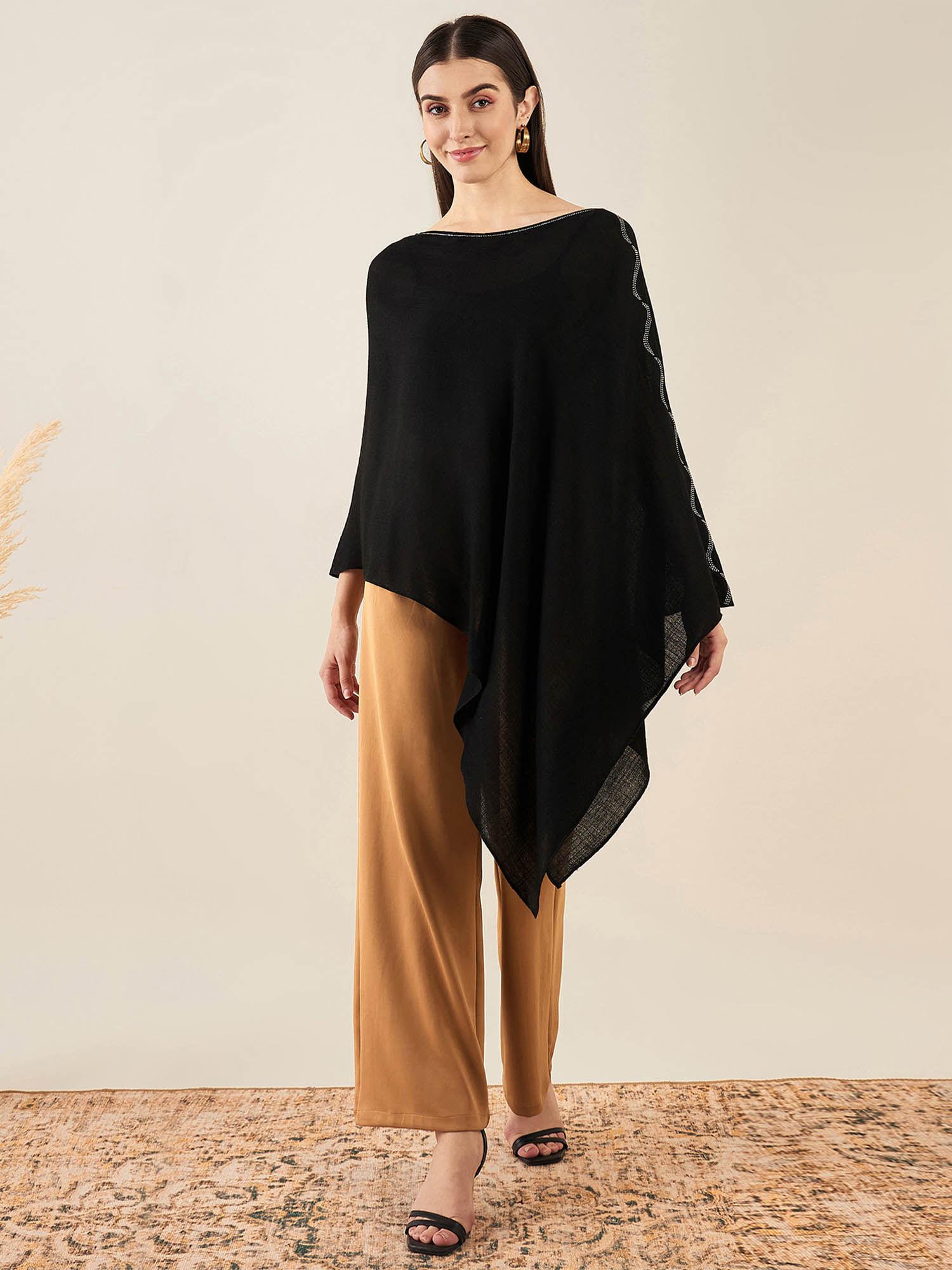 black embellished cashmere poncho