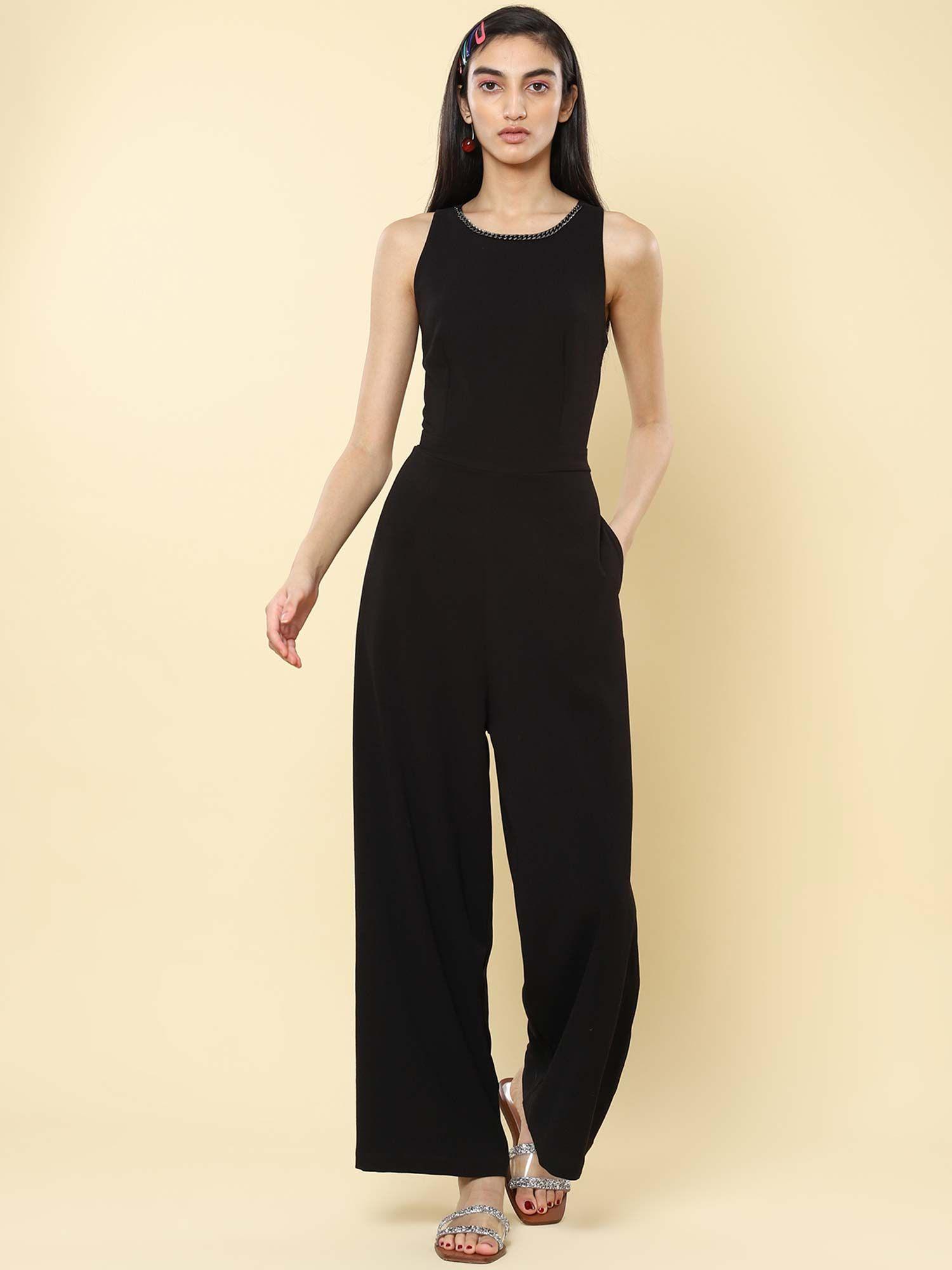 black embellished crepe jumpsuit