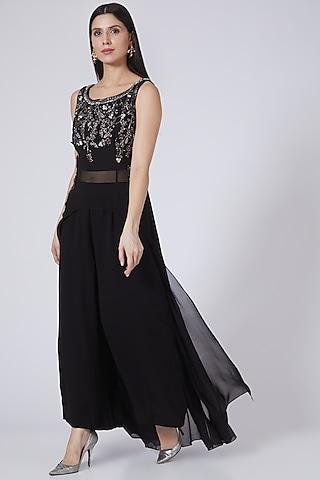 black embellished high-low tunic set