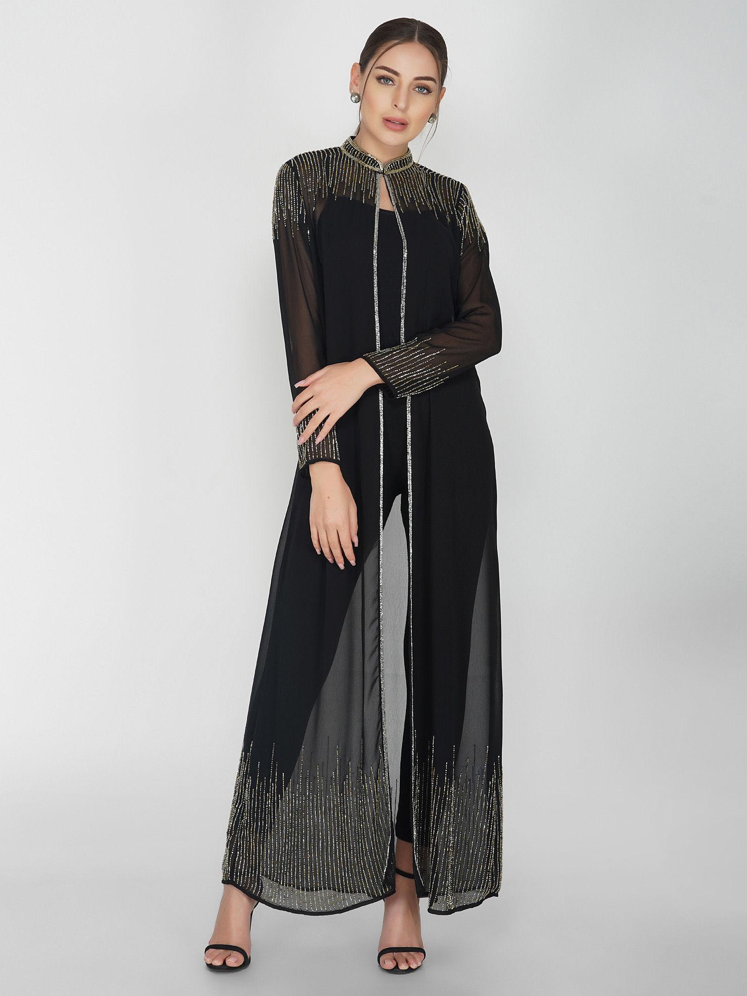 black embellished long cape