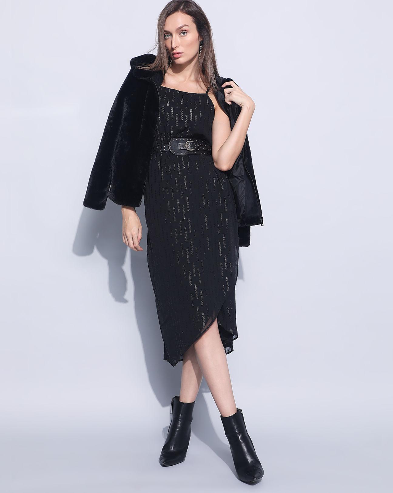 black embellished midi dress