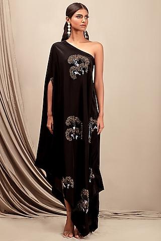 black embellished off shoulder dress