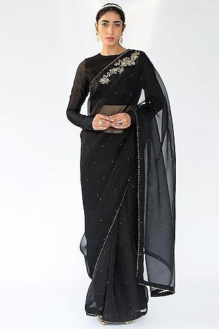 black embellished saree set