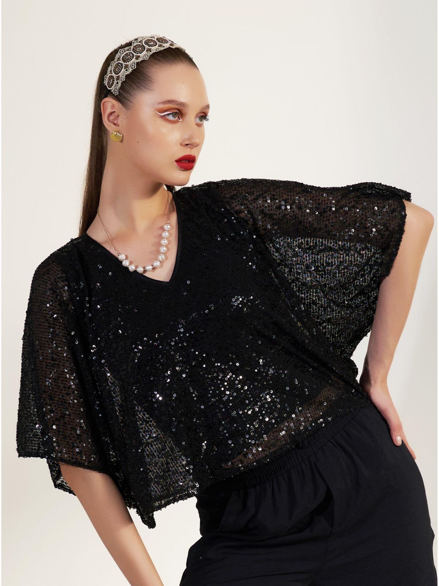 black embellished sequin top