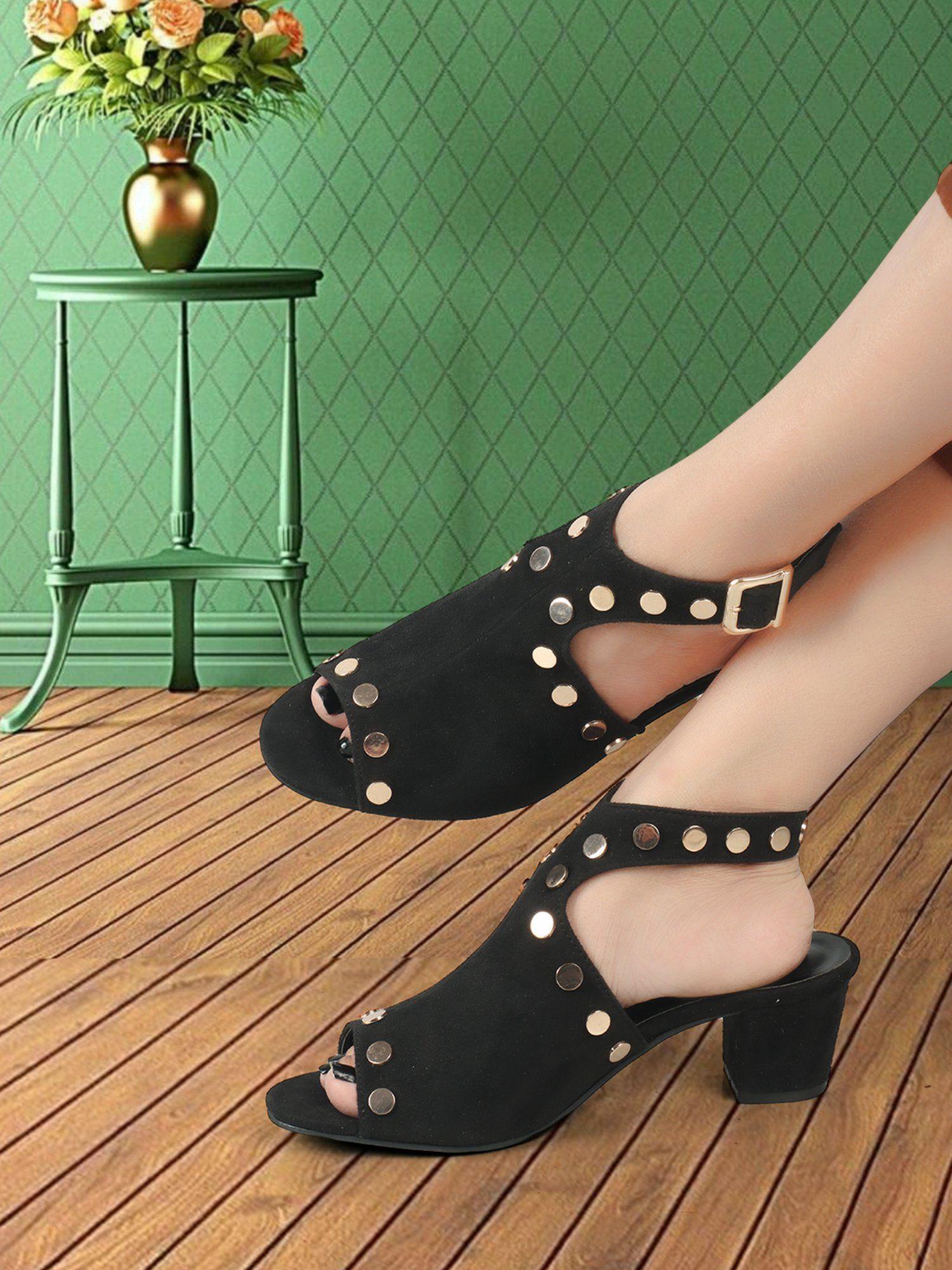 black embellished women peep toe sandals