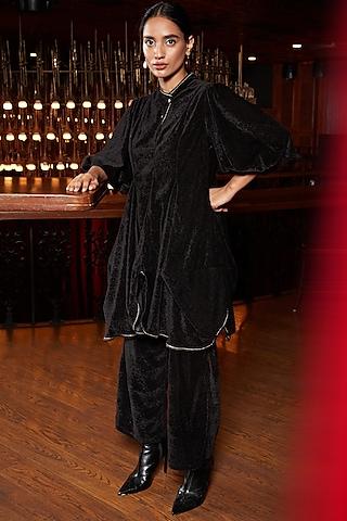 black embossed velvet tunic set