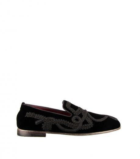 black embroided velvet loafers