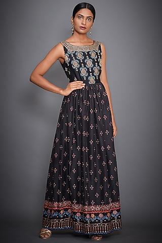 black embroidered & printed gown