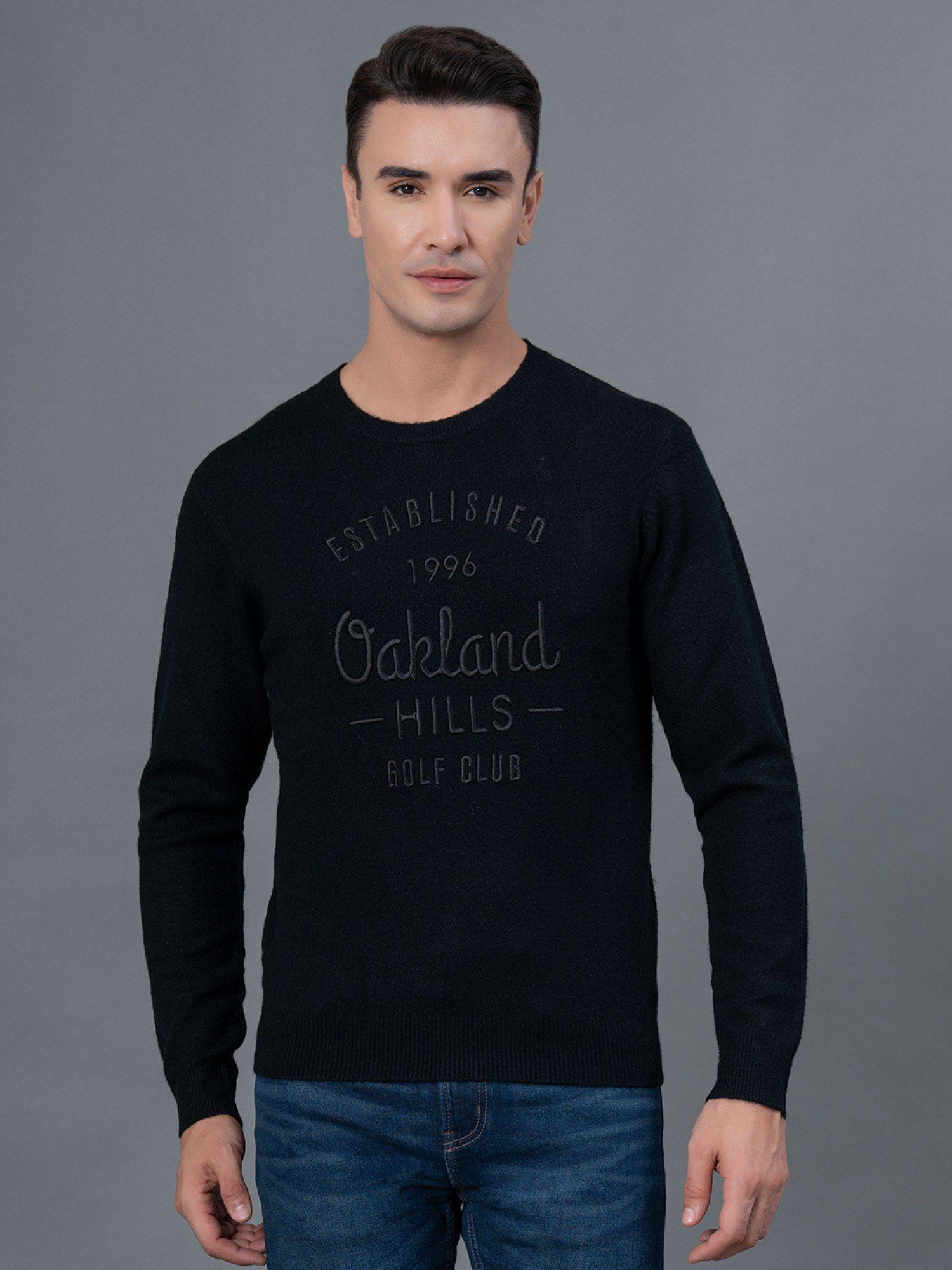 black embroidered acrylic nylon spandex men's sweater