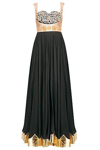 black embroidered anarkali gown with dupatta