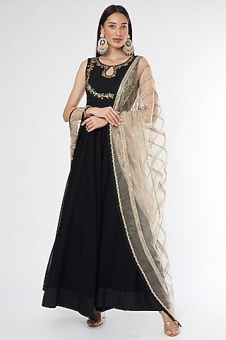 black embroidered anarkali set