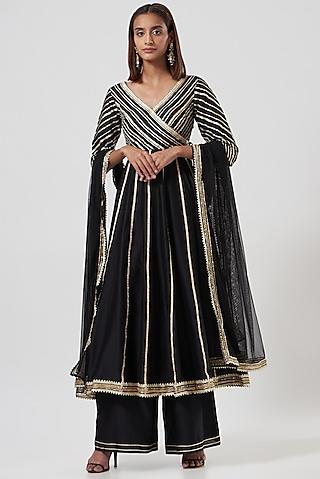 black embroidered anarkali set