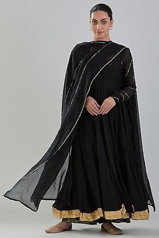 black embroidered anarkali set