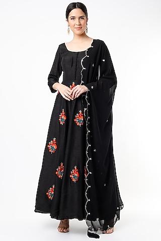 black embroidered anarkali set