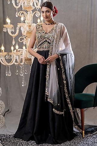 black embroidered anarkali set