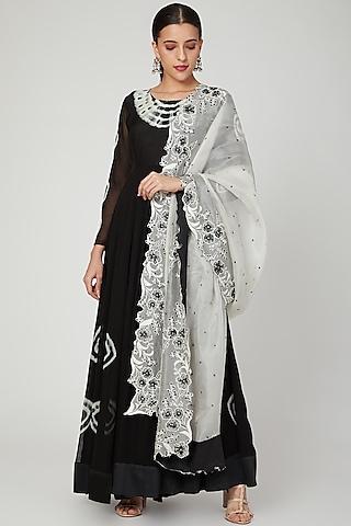 black embroidered anarkali with dupatta