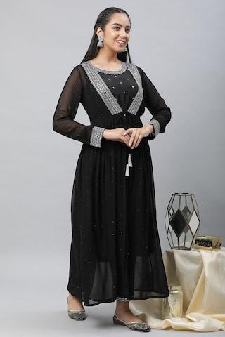 black embroidered ankle-length ethnic women regular fit top pant & gilet set