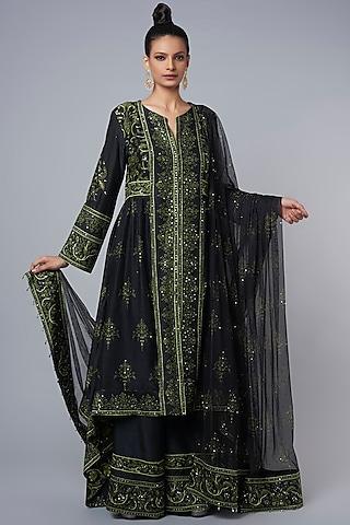 black embroidered asymmetrical kurta look