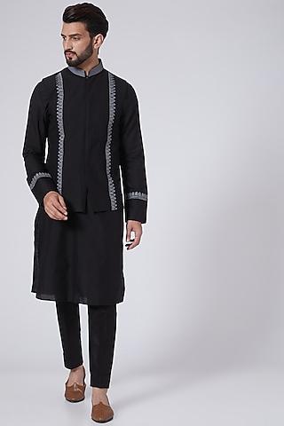 black embroidered bundi jacket with kurta