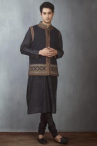 black embroidered bundi jacket