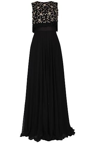 black embroidered cape gown