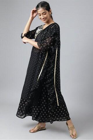 black embroidered casual round neck 3/4th sleeves ankle-length women regular fit top palazzo set