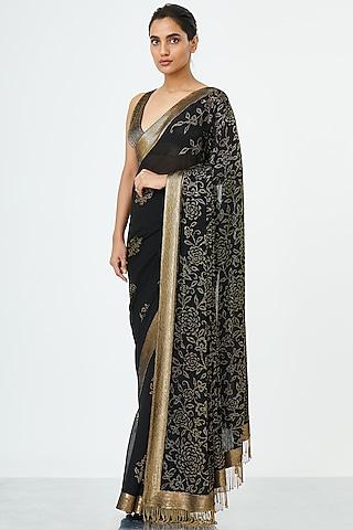 black embroidered chiffon saree set