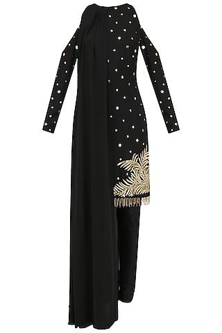 black embroidered cold shoulder cape kurta set