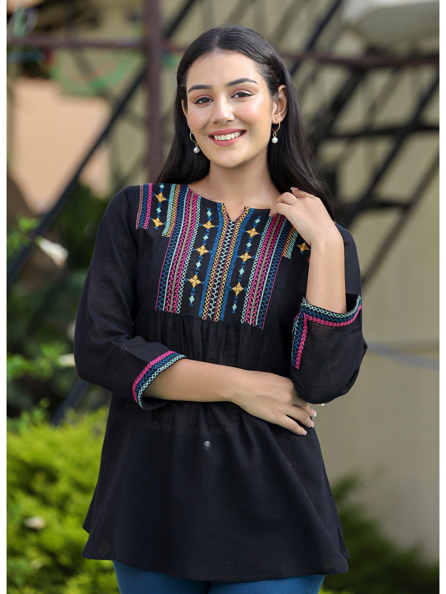 black embroidered cotton tunic