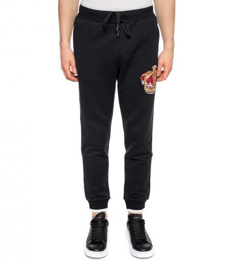 black embroidered crown jogging pants