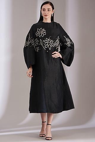 black embroidered dress