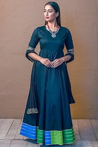 black embroidered flared anarkali set