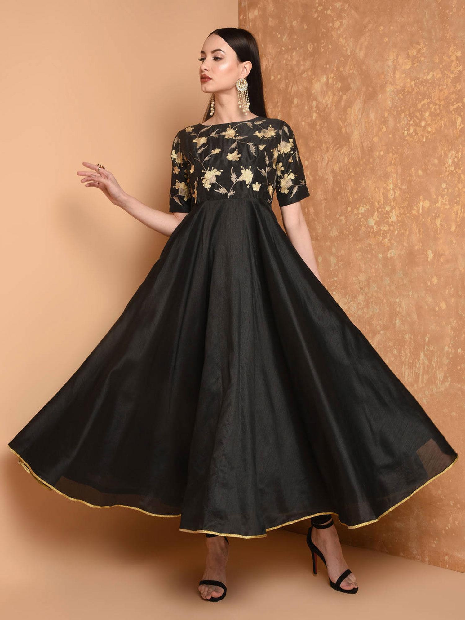 black embroidered full length anarkali kurta