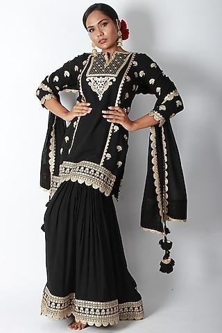 black embroidered gharara set