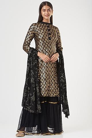 black embroidered gharara set