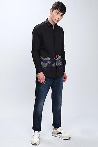 black embroidered giza cotton shirt