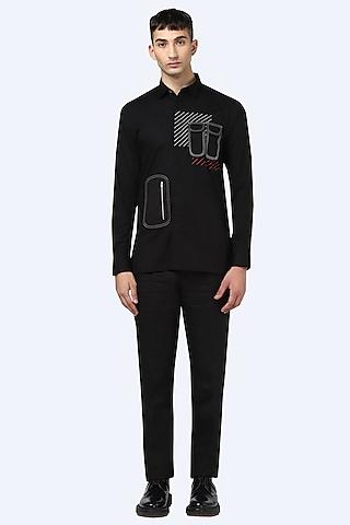 black embroidered giza cotton shirt