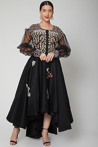 black embroidered gown with slit